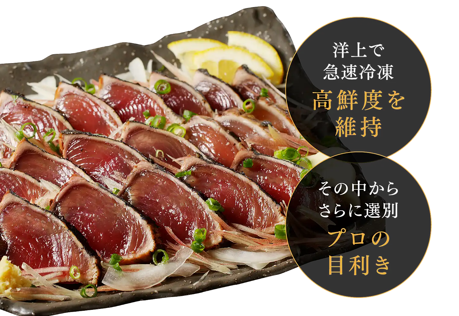 洋上で急速冷凍、高鮮度を維持。その中からさらに餞別、プロの目利き
